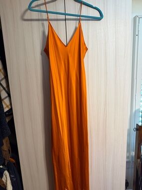 Nili Lotan Orange Satin Slip Maxi Dress